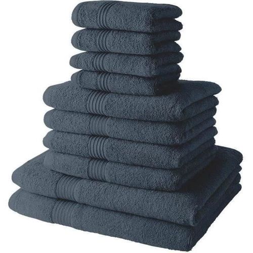 10 Serviettes De Bain 4 Serviettes 30x50 + 4 Serveites 50x90 + 2 Draps De Bain 70x130 Cm 100% Coton
