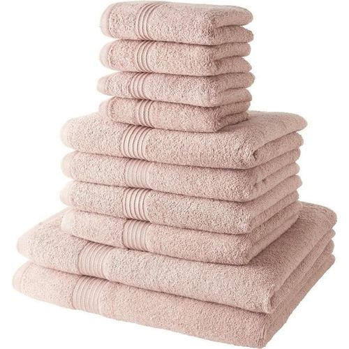 10 Serviettes De Bain 4 Serviettes 30x50 + 4 Serveites 50x90 + 2 Draps De Bain 70x130 Cm 100% Coton