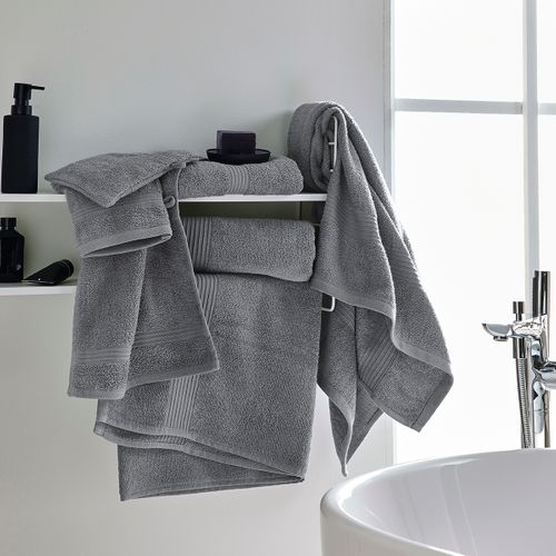 Lot De 2 Serviettes De Toilette Coton Uni Essential Gris Clair