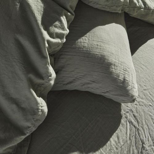 Parure De Lit - 123329 - 2 Personnes - 260x240 Cm - Gaze De Coton Unie - Sauge