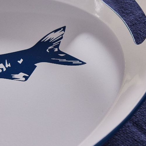 Plateau En Métal Motif Poisson French Port Blanc