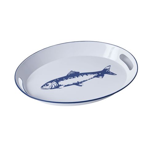 Plateau En Métal Motif Poisson French Port Blanc