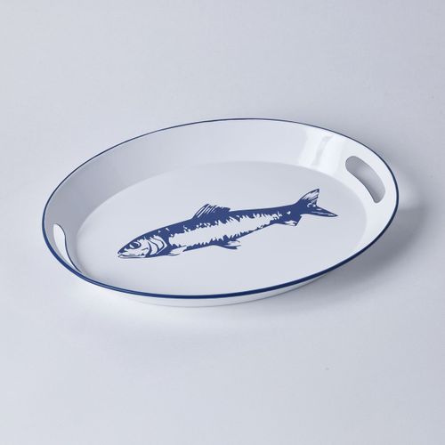 Plateau En Métal Motif Poisson French Port Blanc