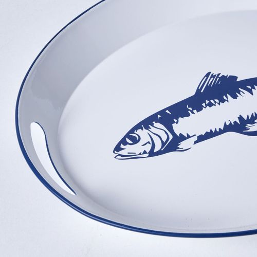 Plateau En Métal Motif Poisson French Port Blanc