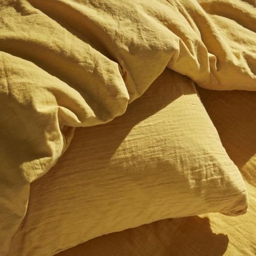 Parure De Lit - 123668 - 2 Personnes - 240x220 Cm - Gaze De Coton Unie - Ocre