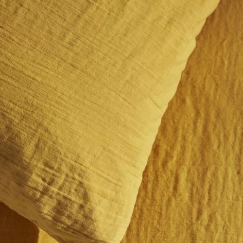 Parure De Lit - 123668 - 2 Personnes - 240x220 Cm - Gaze De Coton Unie - Ocre