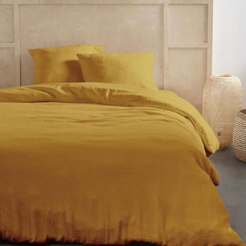 Parure De Lit - 123668 - 2 Personnes - 240x220 Cm - Gaze De Coton Unie - Ocre