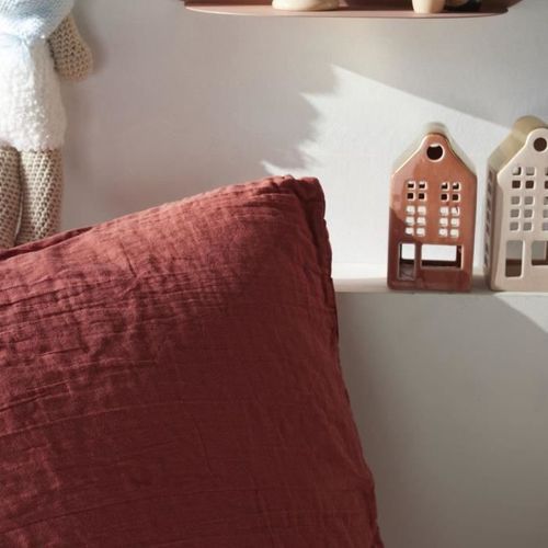 Parure De Lit - 123670 - 2 Personnes - 240x220cm - Gaze De Coton Unie - Terracotta