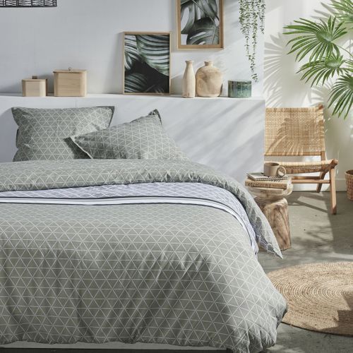 Parure De Lit Zippée Imprimé Graphique Coton Mawira Charles Beige