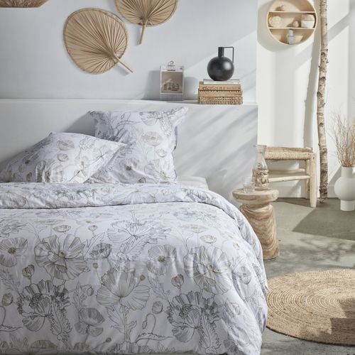Parure De Lit Zippée Imprimé Floral Coton Mawira Auguste Blanc