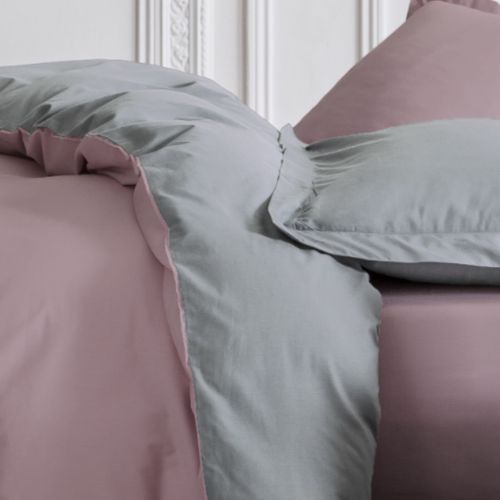 Parure De Lit 2 Personnes Bicolore Coton Prestige Gris