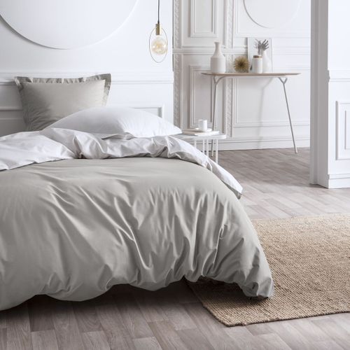Parure De Lit 2 Personnes Bicolore Coton Prestige Blanc