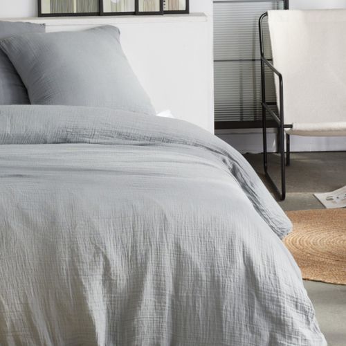 Parure De Lit Gaze De Coton Unie Acier Essential Gris