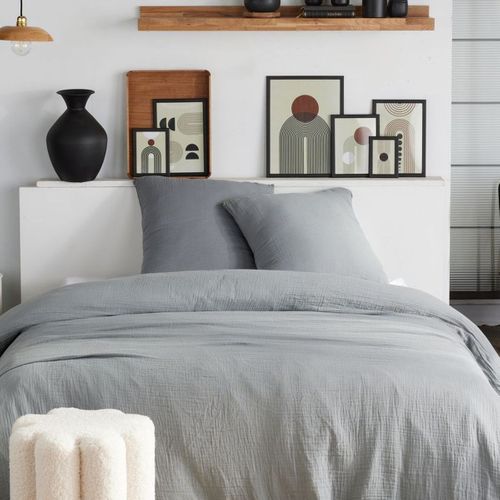 Parure De Lit Gaze De Coton Unie Acier Essential Gris