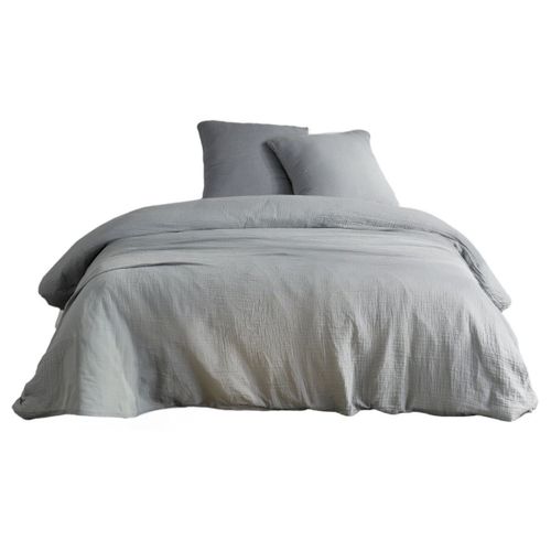 Parure De Lit Gaze De Coton Unie Acier Essential Gris