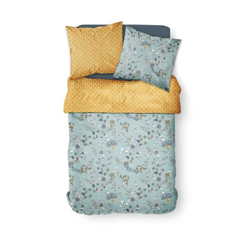Parure De Lit Coton 2 Personnes Imprimé Floral Sunshine Bleu