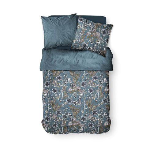 Parure De Lit Imprimé Floral Coton Sunshine Mathilda Bleu