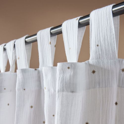 Rideau à Passants Étoiles En Gaze De Coton - 140x240 Cm - Blanc
