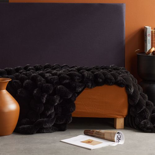 Plaid Côtelé Uni Moka Noir