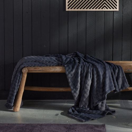 Plaid Damier Uni Bien Au Chaud Gris Anthracite