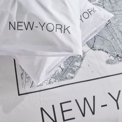 Parure De Lit - Java - 2 Personnes - 240x220 Cm - Coton - Imprimé New York - Blanc