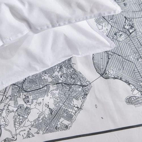 Parure De Lit - Java - 2 Personnes - 240x220 Cm - Coton - Imprimé New York - Blanc