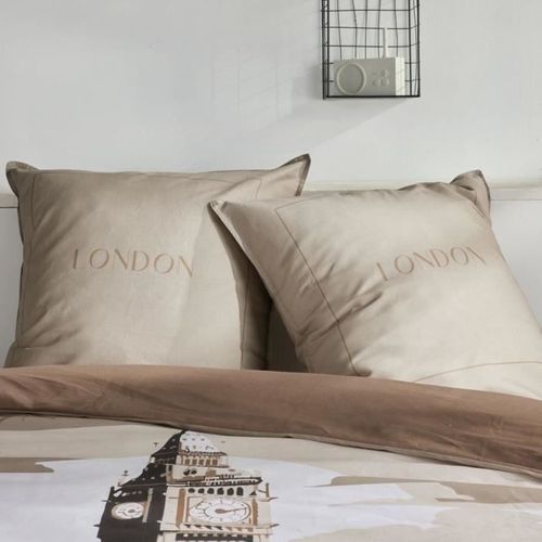 Parure De Lit - Java - 2 Personnes - 240x220 Cm - Coton - Imprimé London - Beige