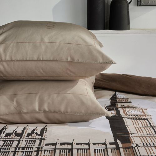 Parure De Lit - Java - 2 Personnes - 240x220 Cm - Coton - Imprimé London - Beige