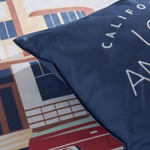Parure De Lit - Java - 2 Personnes - 240x220 Cm - Coton - Imprimé Los Angeles - Bleu