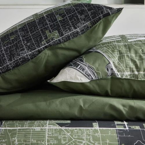 Parure De Lit - Java - 2 Personnes - 240x220 Cm - Coton - Imprimé New York - Vert