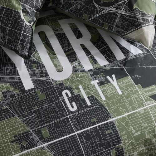 Parure De Lit - Java - 2 Personnes - 240x220 Cm - Coton - Imprimé New York - Vert