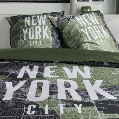 Parure De Lit - Java - 2 Personnes - 240x220 Cm - Coton - Imprimé New York - Vert