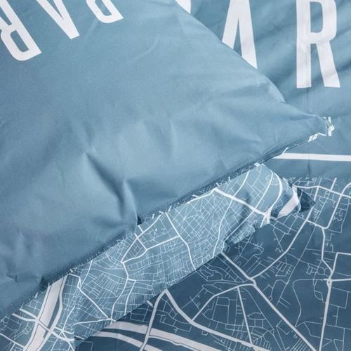 Parure De Lit - Java - 2 Personnes - 240x220 Cm - Coton - Imprimé Paris - Bleu