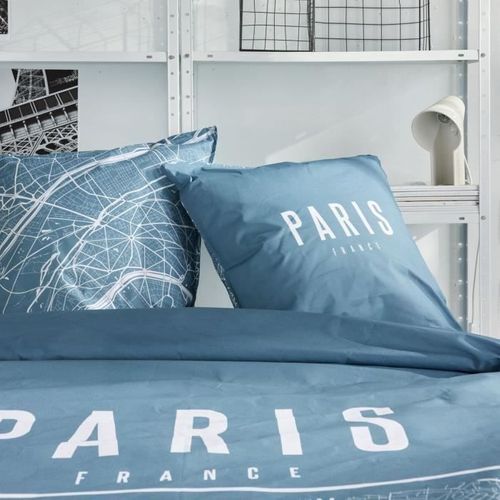 Parure De Lit - Java - 2 Personnes - 240x220 Cm - Coton - Imprimé Paris - Bleu
