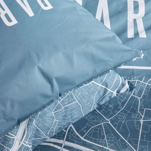 Parure De Lit - Java - 2 Personnes - 240x220 Cm - Coton - Imprimé Paris - Bleu