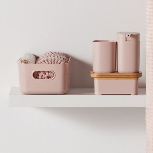 Set De Douche 3 Accessoires Rideau Tapis Panier Bathroom Rose