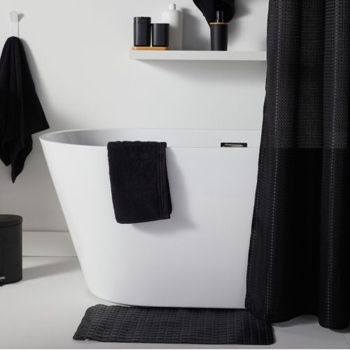 Set De Douche 3 Accessoires Rideau Tapis Panier Bathroom Noir
