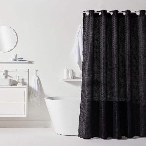 Rideau De Douche Tissu Gaufré à Crochets Uni Bathroom Noir
