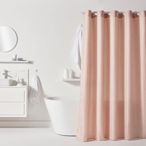 Rideau De Douche Tissu Gaufré à Crochets Uni Bathroom Rose