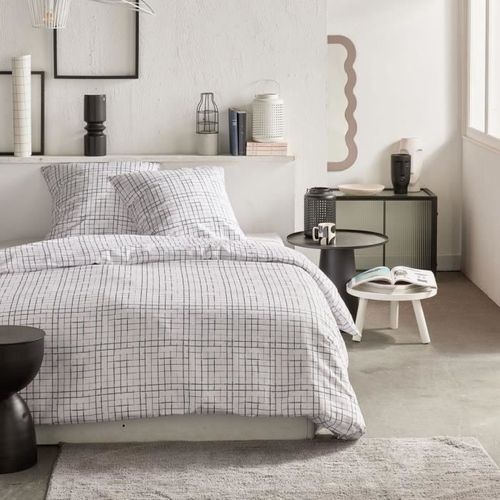 Parure De Lit - Crazy - Imprimé Carreaux - 2 Personnes - 220 X 240 Cm - Blanc