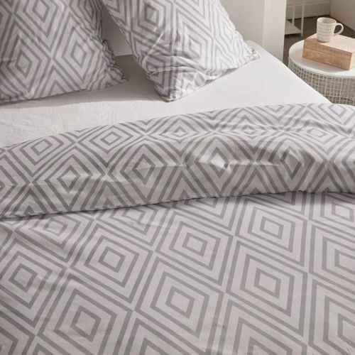 Parure De Lit - Crazy - Imprimé Carreaux - 2 Personnes - 220 X 240 Cm - Blanc