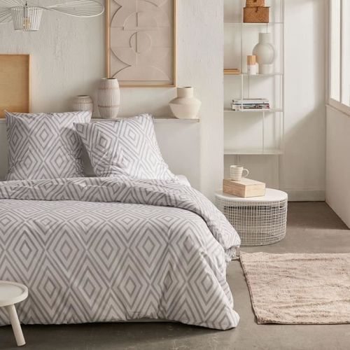 Parure De Lit - Crazy - Imprimé Carreaux - 2 Personnes - 220 X 240 Cm - Blanc