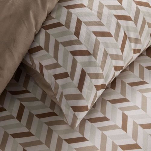 Parure De Lit - Crazy - Imprimé Graphique - 2 Personnes - 220 X 240 Cm - Beige