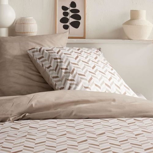 Parure De Lit - Crazy - Imprimé Graphique - 2 Personnes - 220 X 240 Cm - Beige