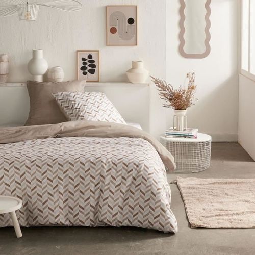 Parure De Lit - Crazy - Imprimé Graphique - 2 Personnes - 220 X 240 Cm - Beige