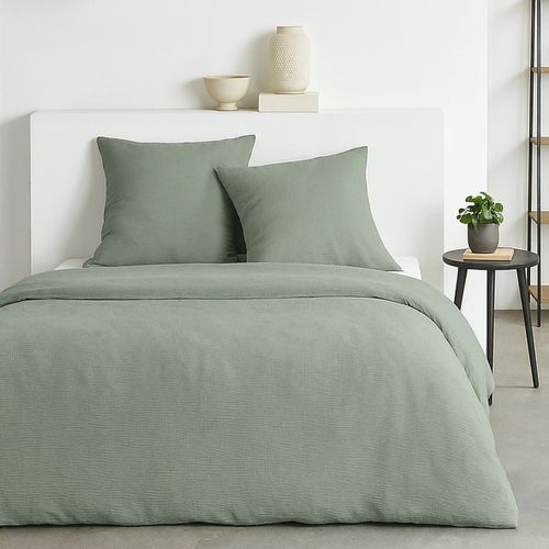 Parure De Lit - Essential - 2 Personnes - 220 X 240 Cm - Effet Crépon Sauge