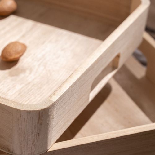 Lot De 2 Plateaux Indies En Bois - Beige