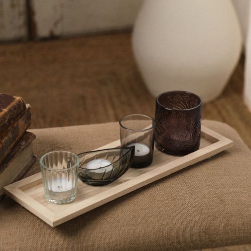 Plateau Bougeoir Indies En Bois - Beige