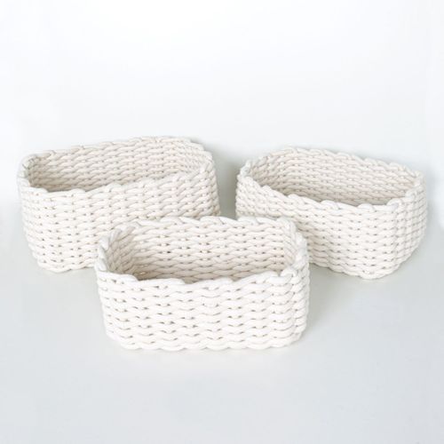 Lot De 3 Paniers Indies En Coton - Blanc