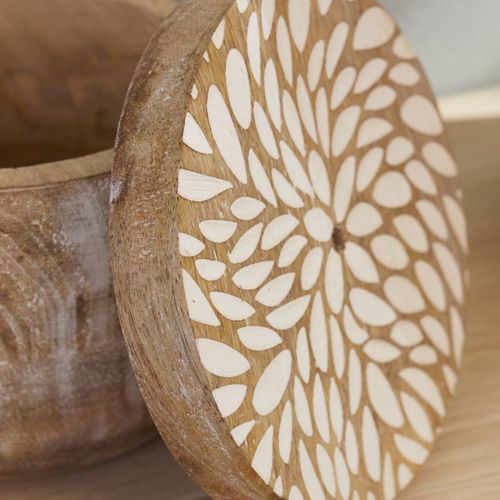 Lot De 2 Boîtes Rondes Motif Devant Bois Mango Wood Beige